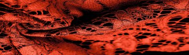 Doku, arkaplan, desen, kırmızı dantel kumaş, kabartmalı dantel kumaş, her iki kenarda da istiridye. Projeleriniz için uygun, tasarım, vs..