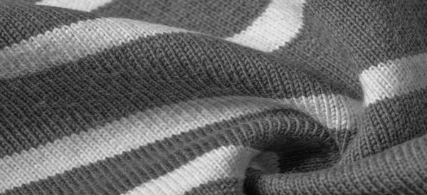 Fabric Gray White Woolen Stripes Woolen Knitwear Which Elegant Pleasant — Stock Photo, Image
