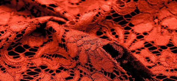 Tissu Dentelle Rouge Délicat Tissu Dentelle Gaufrée Festonné Sur Les — Photo