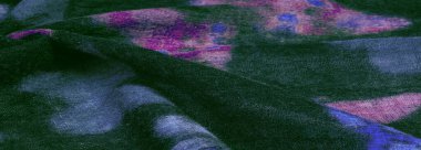 Kelebek desenli yeşil yün kumaş. Yeşil kırmızı mavi. Dekor modern, tekstil sanatı, doku, arkaplan, desen