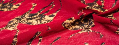 Modern dekor, Tekstil Sanatı, Tasarım, Geyik silueti desenli kırmızı pamuk kumaş, modern fütüristik resim. Doku, arkaplan, desen,