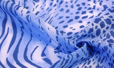 Mavi beyaz çizgili ipek kumaş, Afrika tarzı zebra derisi. Tasarımcı için, tasarımın taslağı, dekoratörün çevresi. Arkaplan dokusu koleksiyonu