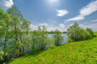 Yeşil ve bulutlu gökyüzü ile yaz manzarası