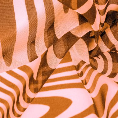 İpek kumaş, kahverengi ve beyaz soyut çizgiler. Soyut kahverengi ve beyaz desenlerin sihirli şekli. Retro modern dekor, tekstil sanatı, tasarım, doku, arkaplan, kalıp