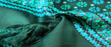 Mavi ve beyaz çiçekli ipek kumaş, yoğun kumaş, triasetat liflerine dayalı çift taraflı. Desen, Arkaplan, Dekor, Modern, Tekstil, Sanat, Tasarım,