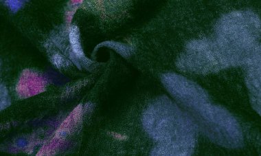 Kelebek desenli yeşil yün kumaş. Yeşil kırmızı mavi. Dekor modern, tekstil sanatı, doku, arkaplan, desen