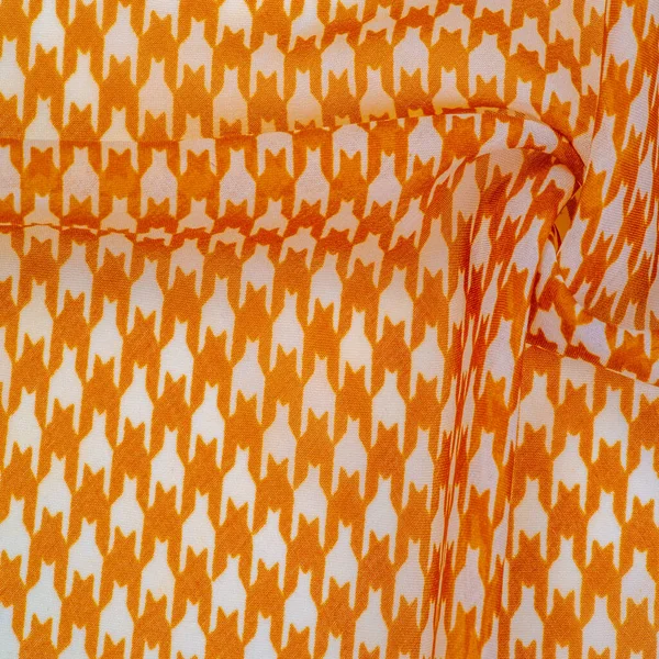 Delicate Brown Silk Chiffon Vibrant Colors Geometric Print Surprisingly Light — Stock Photo, Image