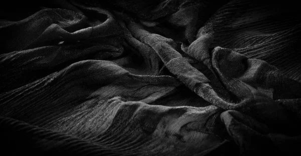 Black Crepe Fabric Made Silk Wool Synthetic Fibers Distinctly Crisp — Stock Photo, Image