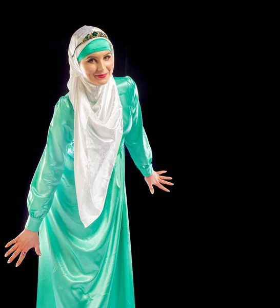 Model Studiofoto Moslimkleding Het Arabische Woord Hijab Letterlijk Vertaald Het — Stockfoto