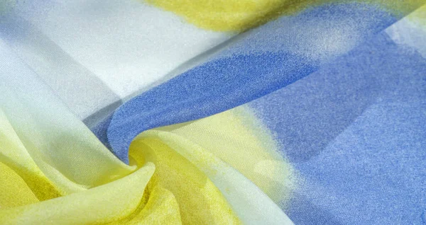 Silk Fabric Soft Blue Yellow White Tones Abstract Patterns Bed — Stock Photo, Image