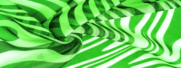 Tecido Seda Linhas Abstratas Verdes Brancas Forma Mágica Padrão Abstrato — Fotografia de Stock