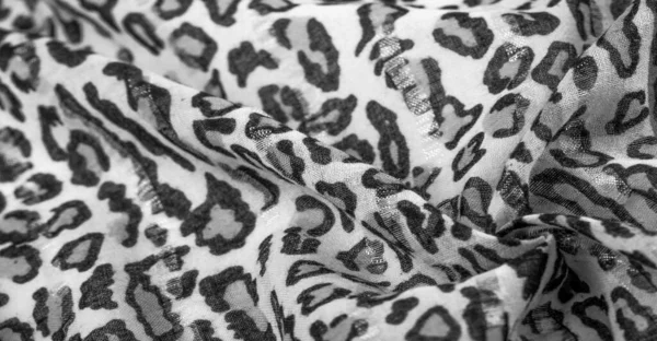 Seidenstoff Schwarz Weiß Mit Leopardenmuster Leichte Seide Mit Leopardenmuster Passt — Stockfoto