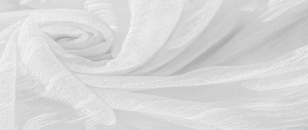 丝绸面料 白色皱纹布的质地 白色皱纹 波浪形表面质感 特写镜头 软焦点 — 图库照片