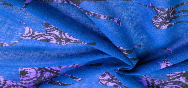 Blauwe Katoenen Stof Met Hertensilhouet Print Moderne Inrichting Textielkunst Design — Stockfoto