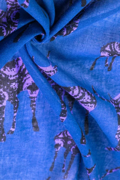 Синя Бавовняна Тканина Принтом Силуету Оленя Сучасний Декор Текстильне Мистецтво — стокове фото