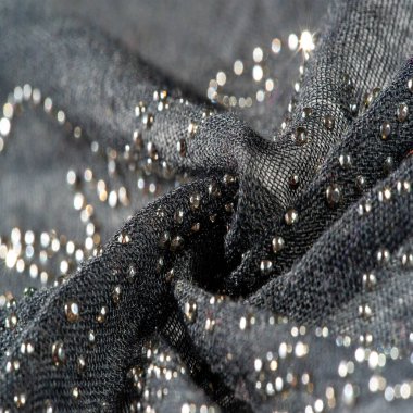 Yapışkan cam taşlı siyah ipek. doku arkaplanı, kartpostal deseni,