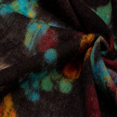 Kelebek desenli siyah yün kumaş. Dekor modern, tekstil sanatı, doku, arkaplan, desen