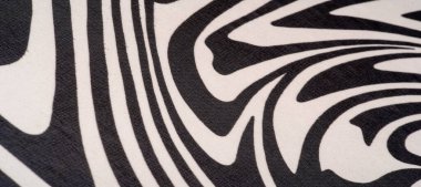 İpek kumaş, siyah beyaz soyut çizgiler. Soyut siyah beyaz desenli büyülü bir şekil. Retro modern dekor, tekstil sanatı, tasarım, doku, arkaplan, kalıp