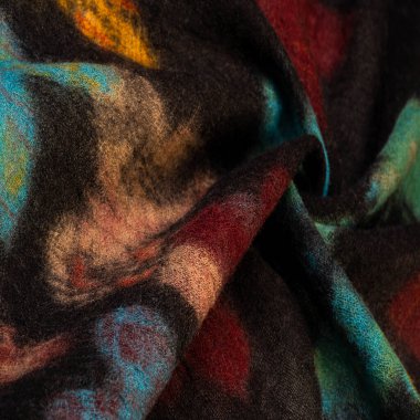 Kelebek desenli siyah yün kumaş. Dekor modern, tekstil sanatı, doku, arkaplan, desen