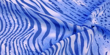 Mavi beyaz çizgili ipek kumaş, Afrika tarzı zebra derisi. Tasarımcı için, tasarımın taslağı, dekoratörün çevresi. Arkaplan dokusu koleksiyonu