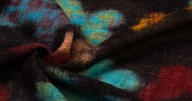 Kelebek desenli siyah yün kumaş. Dekor modern, tekstil sanatı, doku, arkaplan, desen