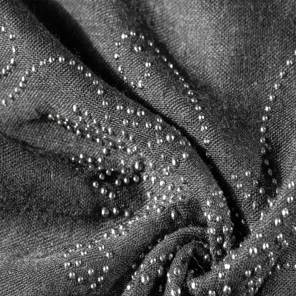Черный Шелк Клееными Стеклянными Камнями Текстура Фона Шаблон Открытки — стоковое фото