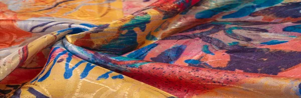 Шовкова Тканина Пофарбованій Художній Палітрі Абстрактний Малюнок Яскраві Кольори Червоно — стокове фото