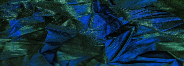 Tela Seda Negro Con Rayas Esmeralda Azul Tela Arrugada Textura — Foto de Stock