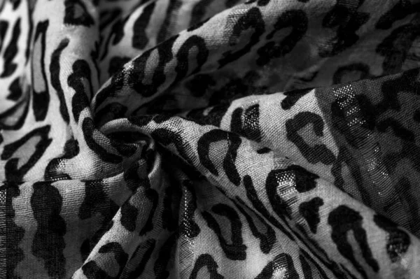 Tela Seda Blanco Negro Con Estampado Leopardo Seda Ligera Con —  Fotos de Stock