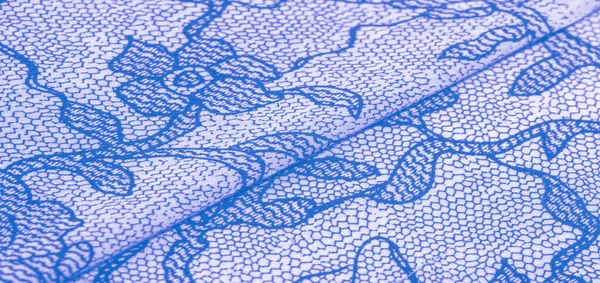 Světle Modrá Hedvábná Tkanina Krajkovým Vzorem Tento Elastický Krajkový Střih — Stock fotografie