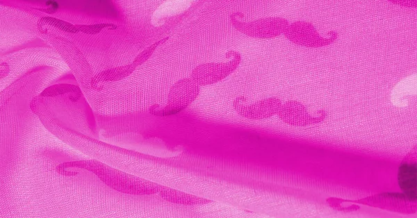 Розовая Шелковая Ткань Раскрашенными Мультяшными Усами Текстура Фон Узор — стоковое фото