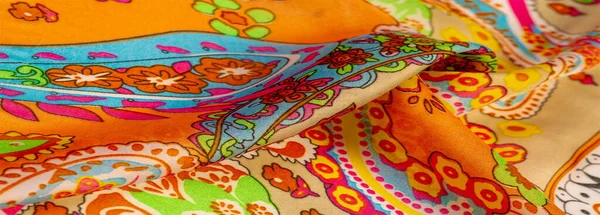 丝绸缎织物 具有波希米亚印花 图案等民族特色的丝缎印度主题的华丽传统元素 — 图库照片