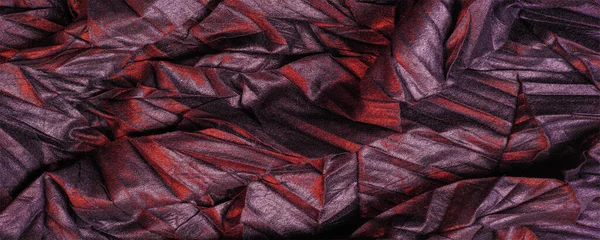 テクスチャ テンプレート 赤いストライプの黒い絹の生地 しわのある生地 — ストック写真