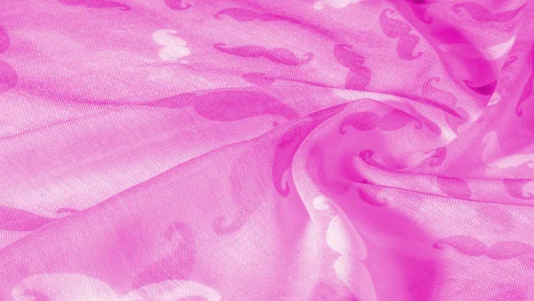 Różowy Jedwabny Materiał Malowanymi Wąsami Kreskówki Tekstura Tło Wzór — Zdjęcie stockowe