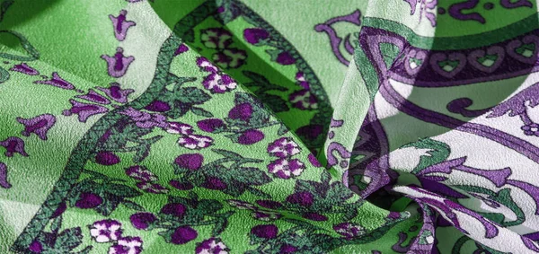 Шелковая Ткань Королевская Монограмма Белый Цвет Зеленый Лазурный Цвет Ткани — стоковое фото