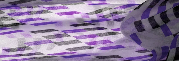 Tissu Soie Blanche Aux Formes Géométriques Violettes Noires Dessin Abstrait — Photo