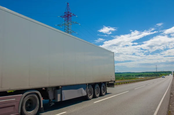 truck moving on road, Russia Tatarstan Menzilinsk 2019 06 25