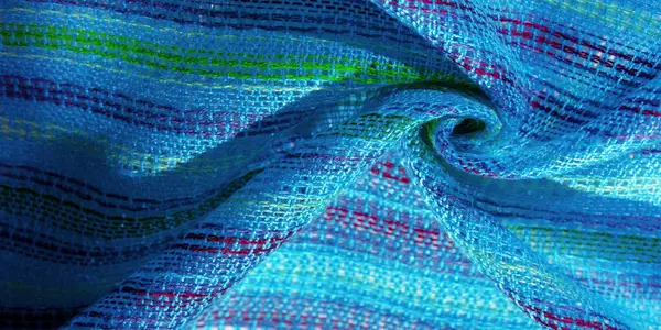 Fabric Blue Turquoise Striped Blue Green Lines Very Light Elastic — Stock Photo, Image