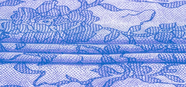 Light Blue Silk Fabric Lace Pattern Elastic Lace Trim Adds — Stock Photo, Image