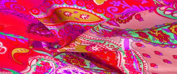 Silk Fabric Red Tone Paisley Bohemian Traditional Elements Indian Paisley — Stock Photo, Image