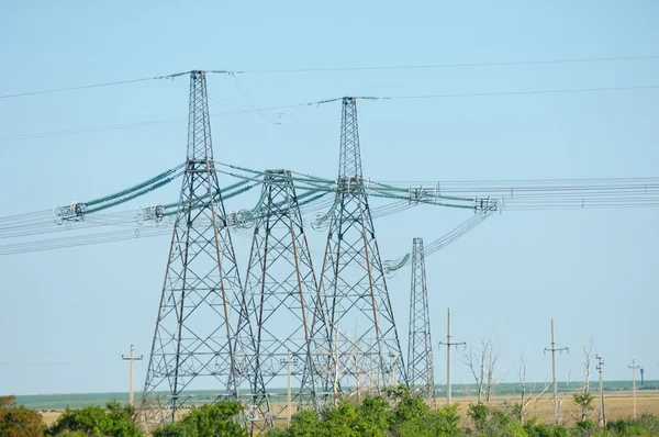 Energy Poles High Voltage Post High Voltage Tower Sky Background — Stock Photo, Image