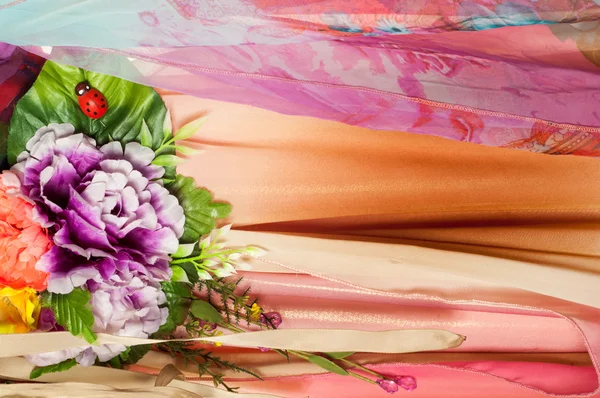 Pink Fabric Inlaid Flowers Texture Photographed Studio — Stock Photo, Image