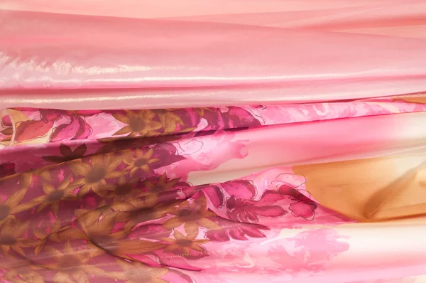 Pink Fabric Inlaid Flowers Texture Photographed Studio — Stock Photo, Image