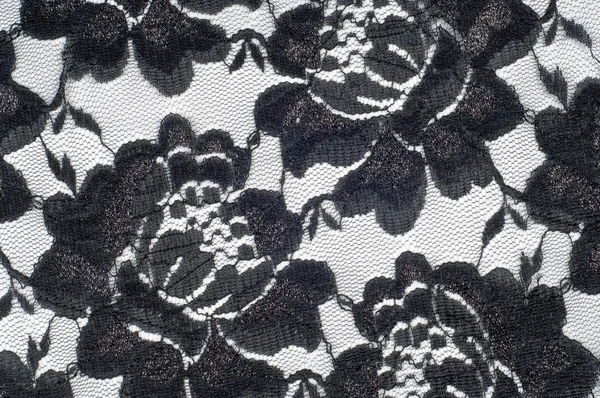 Dentelle Sur Tissu Noir Blanc Fin Tissu Ouvert Typiquement Coton — Photo