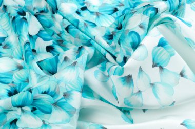 Kumaş ipek doku kahverengi, mavi, beyaz ve sarı. Fotoğraf stüdyosu