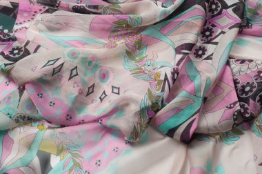 Kumaş ipek doku kahverengi, mavi, beyaz ve sarı. Fotoğraf stüdyosu