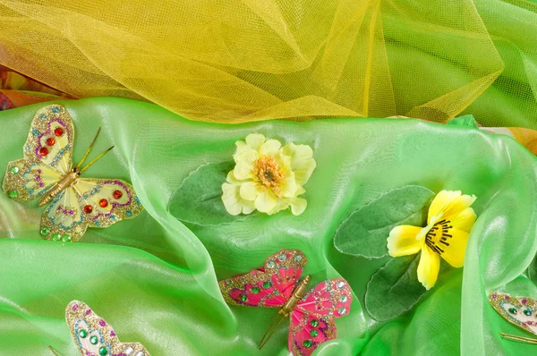 Texture Fabric Green Yellow Red Ball Gown Photography Studio — Stock Photo, Image