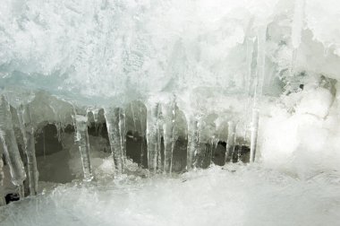 doku. buz. Donmuş buz Nehri üzerinde.