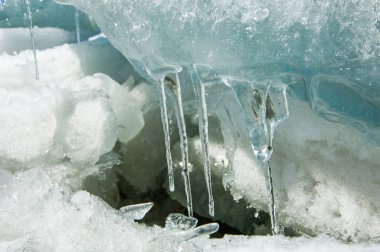 doku. buz. Donmuş buz Nehri üzerinde.