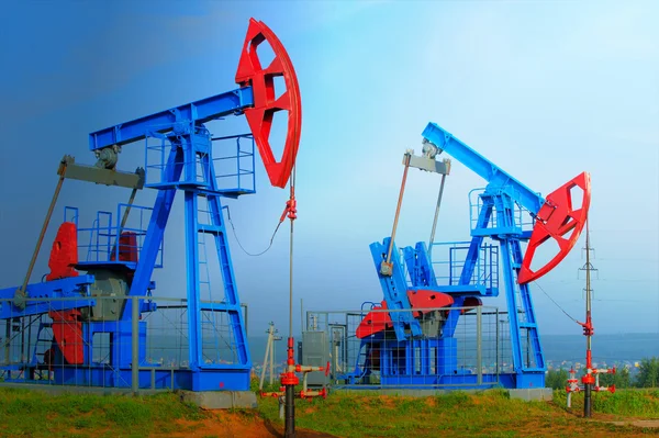 Industria Del Petróleo Gas Trabajo Gato Bomba Aceite Campo Aceite —  Fotos de Stock